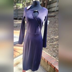 Elegant Purple Long-Sleeve Keyhole Dress